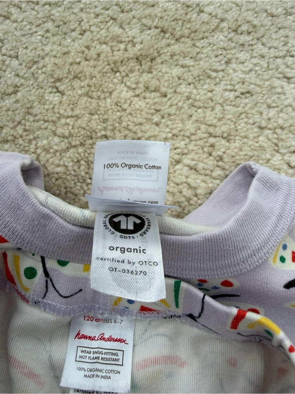 Hanna Andersson Size 120, 6-7, Light Purple Butterfly Print Short John Pajamas